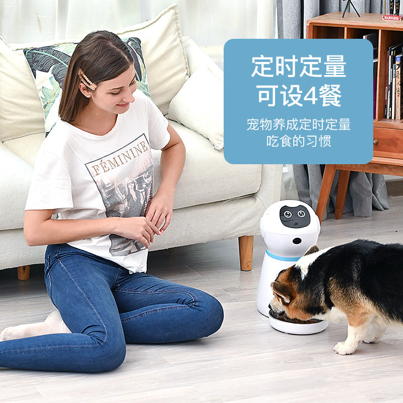 Smart Robot Automatic Dog Feeder – 4-Meal Programmable Timer with Voice Recording & Infrared Sensor | Food-Grade Stainless Steel B