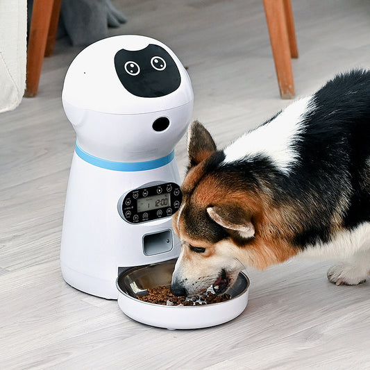 Smart Robot Automatic Dog Feeder – 4-Meal Programmable Timer with Voice Recording & Infrared Sensor | Food-Grade Stainless Steel B