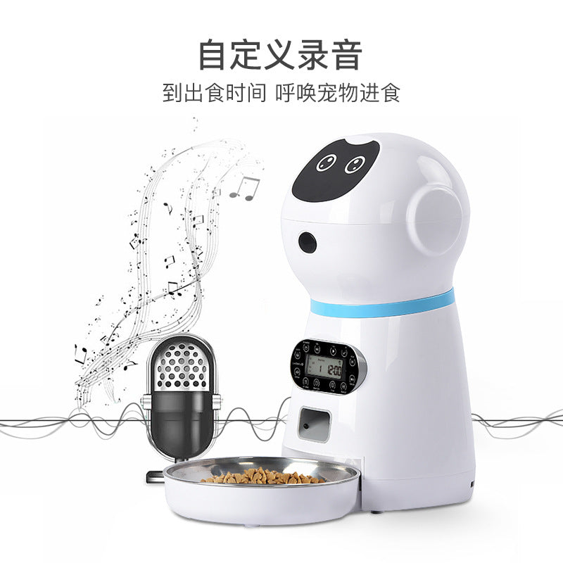 Smart Robot Automatic Dog Feeder – 4-Meal Programmable Timer with Voice Recording & Infrared Sensor | Food-Grade Stainless Steel B