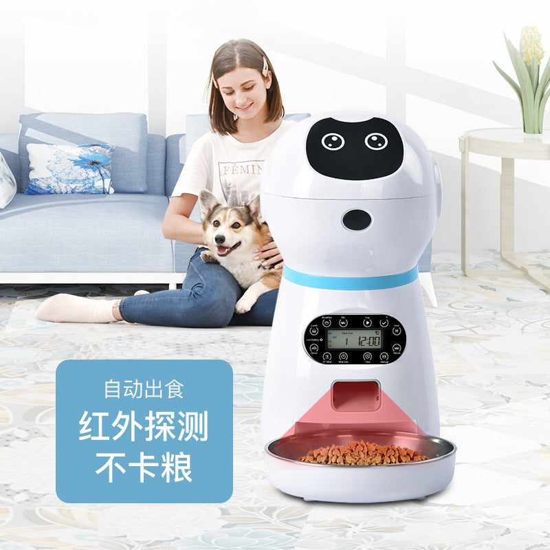 Smart Robot Automatic Dog Feeder – 4-Meal Programmable Timer with Voice Recording & Infrared Sensor | Food-Grade Stainless Steel B